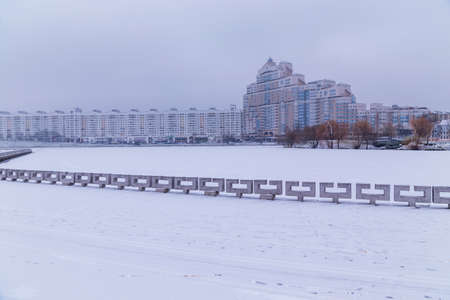 Minsk, Belarus: NemigaTrinity Suburb. City landscape. Svislach river bank in the city centerの写真素材