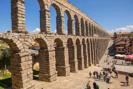 SEGOVIA, SPAIN:  Landscape of Roman Aqueduct, the famous landmark of Segovia, Spainのeditorial素材