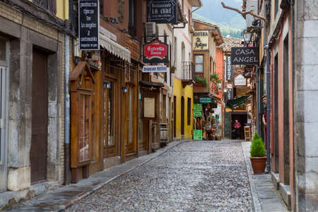 Potes, Spain: The traditional houses in the ancient Spanish town. Northern Spain, Cantabria.のeditorial素材