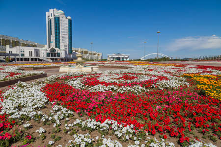Nur-Sultan, Kazakhstan - Modern office buildings at the Nurzhol boulevard, Nur-Sultan, Astana; Kazakhstanの写真素材