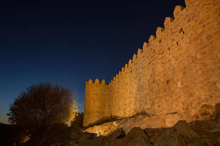 Avila walls at night, Castile and Leon, Spainのeditorial素材