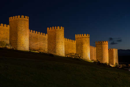 Avila at night, Castile and Leon, Spainのeditorial素材