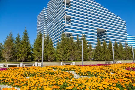 Nur-Sultan, Kazakhstan: Modern office buildings at the Nurzhol boulevard, Nur-Sultan, Astana; Kazakhstanのeditorial素材