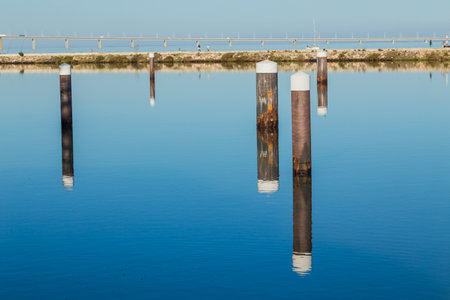 Walkway with view on Vasco da Gama bridge on the Tejo river. Lisbon, Portugal.の写真素材