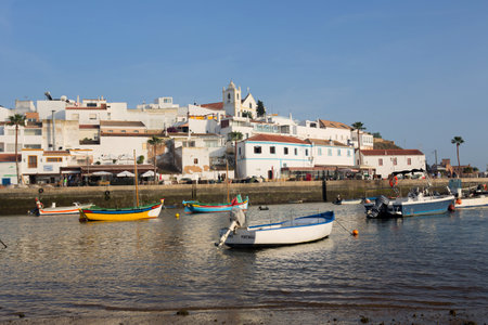 FERRAGUDO, PORTUGAL: Picturesque view of Ferragudo fishing village in Algarve, Portugalのeditorial素材