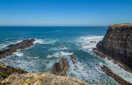 Atlantic rocky coast view, Aljezur, Algarve west, Costa Vicentina, Portugal.の写真素材