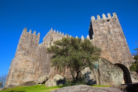 The Castle of Guimaraes is the principal medieval castle in Portugal. Guimaraes, Portugalのeditorial素材