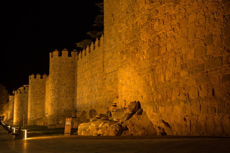 Avila at night, Castile and Leon, Spainの写真素材