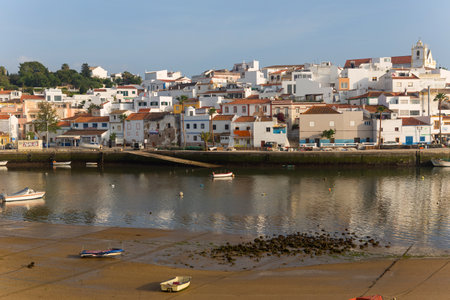 FERRAGUDO, PORTUGAL: Picturesque view of Ferragudo fishing village in Algarve, Portugalのeditorial素材