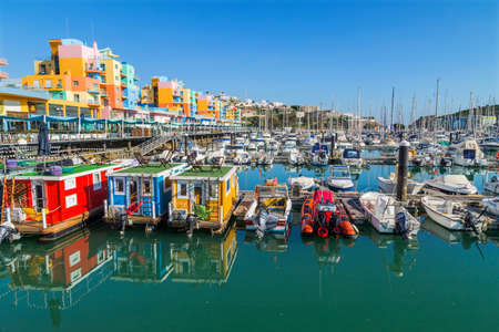 Albufeira, Portugal: view of the luxurious marina of Albufeira where are parked tourist boatsのeditorial素材