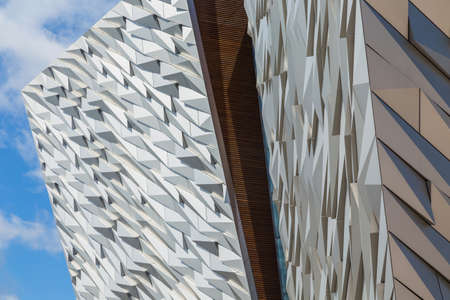 Detail of the facade of Titanic Belfast in the city's Titanic Quarterのeditorial素材