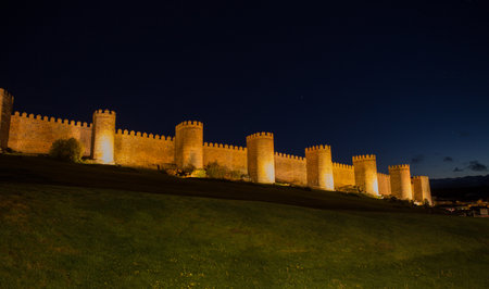 Avila walls at night, Castile and Leon, Spain