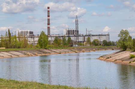 Lake in the town of Prypjat in Ukraine. Lake full of hazardous radioactive waste. after the nuclear disaster of Chernobylのeditorial素材