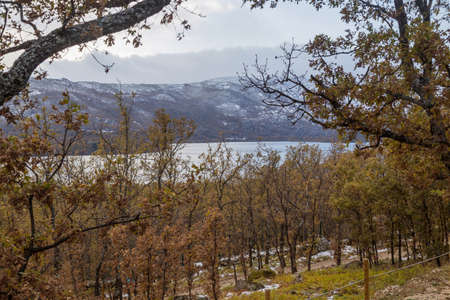 Sanabria lake in winter with snow, Castilla y Leon, Spain