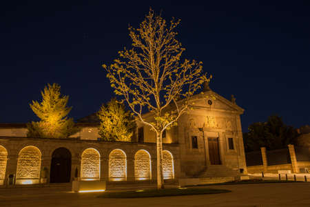 Night view of square in the front of Santa Teresa Convent in Avila, Spainのeditorial素材
