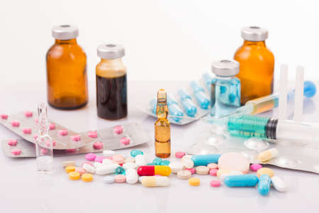 different Tablets pills capsule heap mix therapy drugsの写真素材