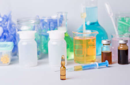 syringe with ampules of drugsの写真素材