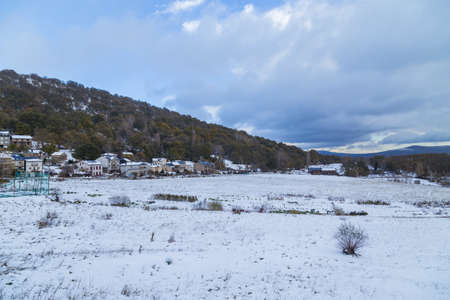 small village outside Puebla de Sanabria covered with snow, Sanabria, Castilla y Leon, Spainの写真素材