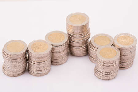 Close up top view image of large amount of Euro money coins.の写真素材
