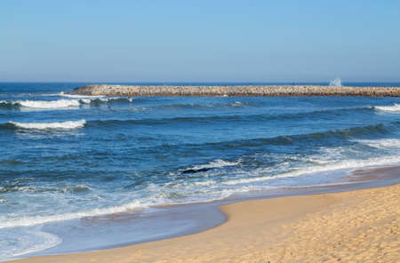 Beautiful empty beach near Aveiro, Portugalの写真素材