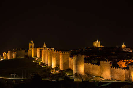 Avila walls at night, Castile and Leon, Spainの写真素材