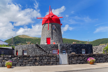 A traditional windmill on Vila da Praia, Graciosa Island, Azores, Portugalのeditorial素材