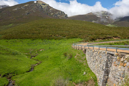 Road in the mountains in the Picos de Europa national park, Spain, Asturias.の写真素材