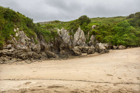 the famous beach gulpiyuri, in Asturias, Spainの写真素材