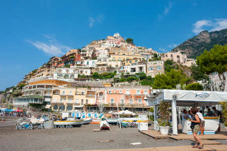 POSITANO, ITALY: people at beach in Positano, Amalfi Coast, Italy.のeditorial素材