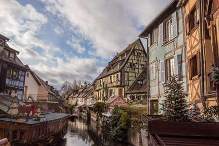 COLMAR, FRANCE: The little venice with traditional buildings in the old town of Colmar.のeditorial素材