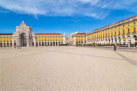 Lisbon, Portugal: Praca do Comercio or Commerce square, people and houses view in downtown of Lisbon, Portugal.のeditorial素材