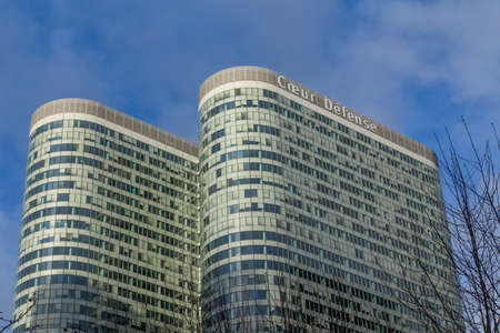PARIS, FRANCE: Modern office buildings of the Business Center Tour, in La Defense business district, Paris, Franceのeditorial素材