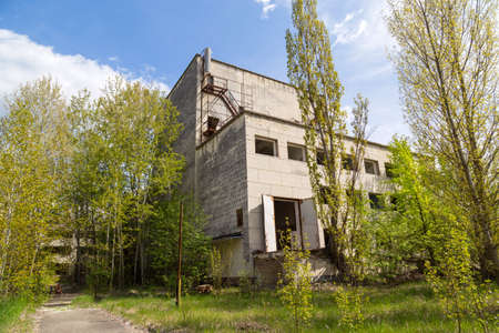 Industrial area of abandoned Pripyat city in Chernobyl Exclusion Zone, Ukraine