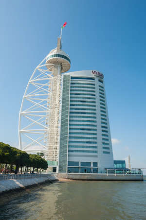Lisbon Portugal. Vasco da Gama Tower and building of Myriad Hotel in Park of the Nations of Lisbon city.のeditorial素材