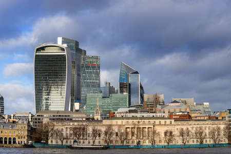 LONDON, UNITED KINGDOM: London view, river thames with old and new buildingsのeditorial素材