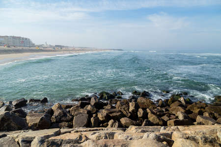 Beautiful empty beach near Aveiro, Portugalの写真素材