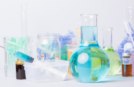 syringe with ampules of drugsの写真素材