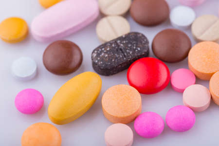 different Tablets pills capsule heap mix therapy drugsの写真素材
