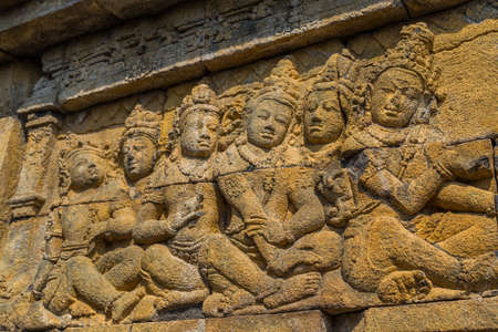 Details of Ancient Buddhist temple of Borobudur, in Magelang, Central Java, Indonesiaの写真素材