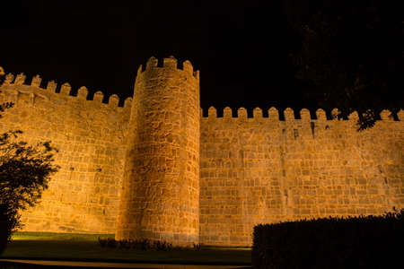 Avila walls at night, Castile and Leon, Spainの写真素材
