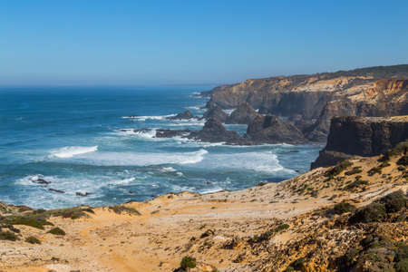 Atlantic rocky coast view, Alentejo, Portugal.の写真素材