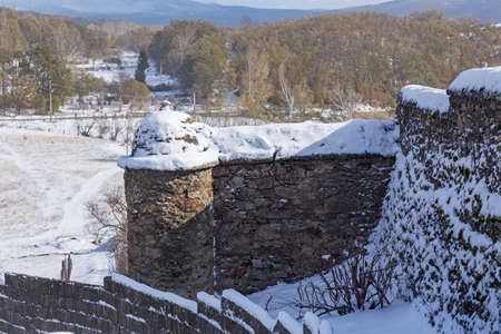small village outside Puebla de Sanabria covered with snow, Sanabria, Castilla y Leon, Spainの写真素材