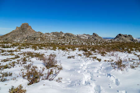 Winter landscape with snow in mountains of Serra do Xures natural park, Galicia, Spainの写真素材