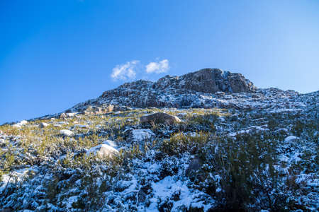 Winter landscape with snow in mountains of Serra do Geres natural park, Portugalの写真素材