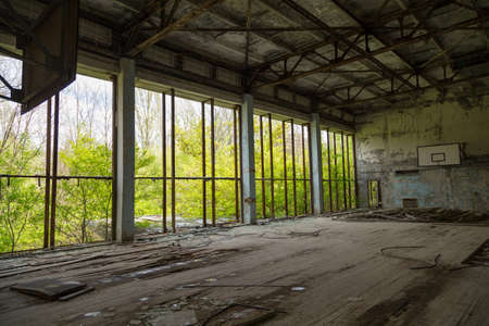 Chernobyl zone. Swimming pool in the city of Pripyat in Ukraine. Exclusion Zone.の写真素材