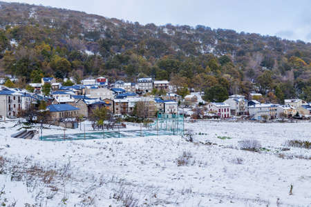 small village outside Puebla de Sanabria covered with snow, Sanabria, Castilla y Leon, Spainの写真素材