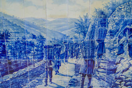 Pinhao, Portugal: Tiles (azulejos) at railway station of Pinhao, Douro Valley, Portugalのeditorial素材