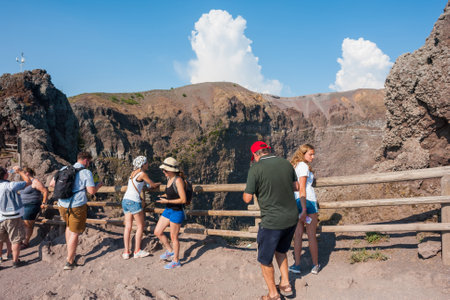 MOUNT VESUVIUS, ITALY: Tourists walk around the crater of Mount Vesuvius.のeditorial素材