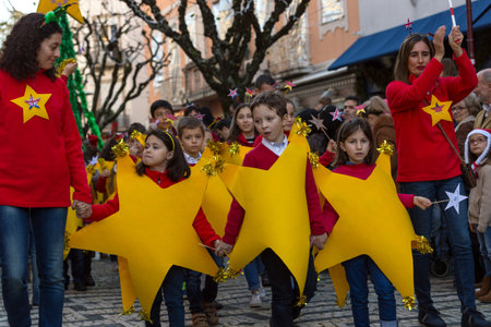 BRAGA, PORTUGAL: Braga Christmas Parade, in the streets of the old town of Braga. Portugalのeditorial素材