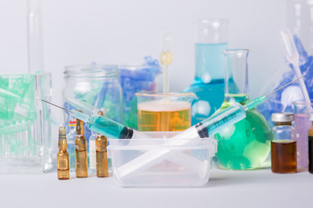 syringe with ampules of drugsの写真素材